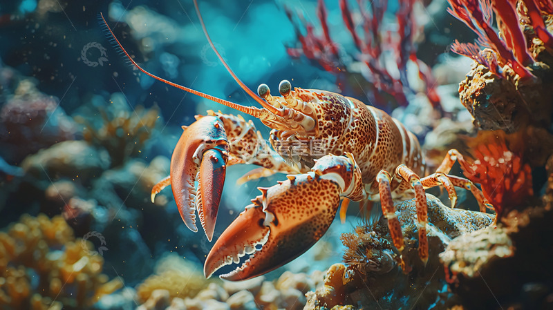 高清大图下载【趣麦麦图】龙虾在珊瑚礁中
