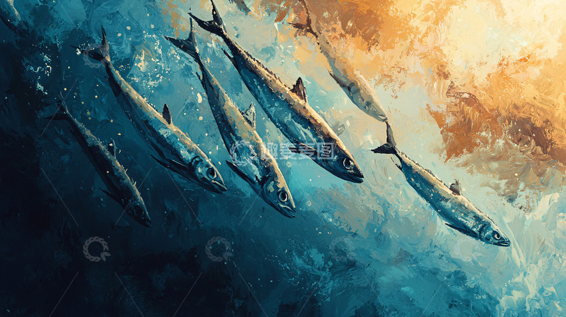 高清大图下载【趣麦麦图】深海鱼群光影质感