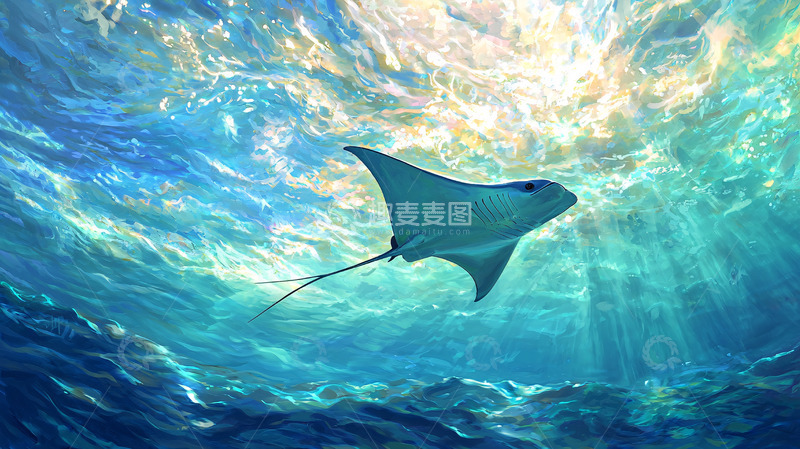 高清大图下载【趣麦麦图】阳光下优雅的蝠鲼