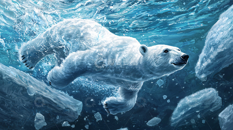 高清大图下载【趣麦麦图】冰海中的北极熊