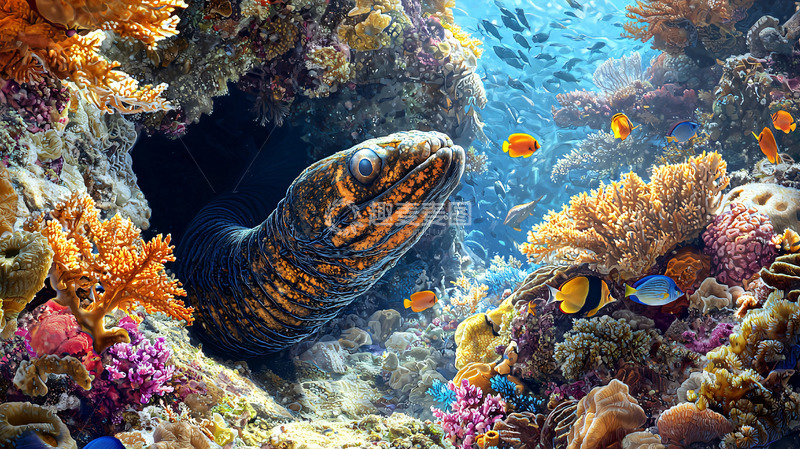 高清大图下载【趣麦麦图】珊瑚礁海鳗高清图片