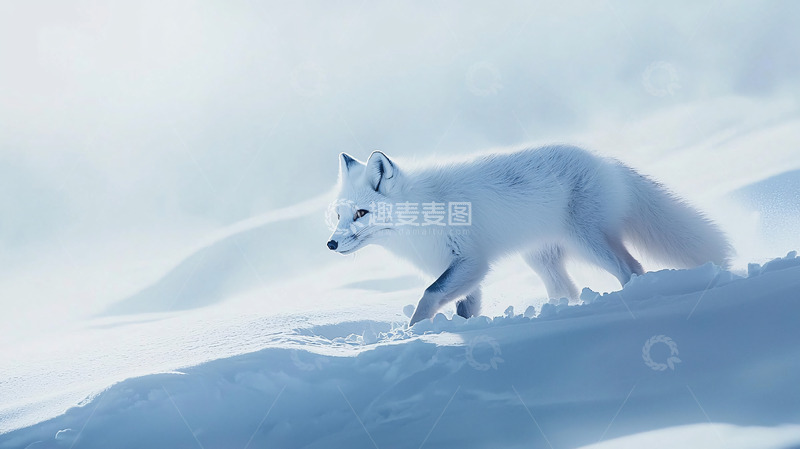 高清大图下载【趣麦麦图】极地白狐雪地漫步