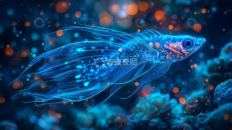 高清大图下载【趣麦麦图】蓝色发光小鱼