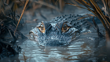 鳄鱼在水中凝视