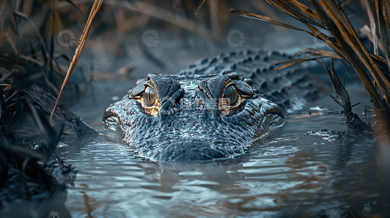 高清大图下载【趣麦麦图】鳄鱼在水中凝视