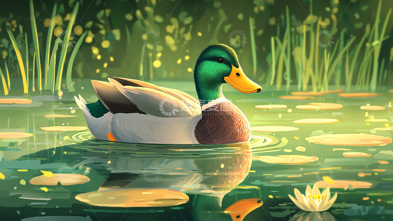 高清大图下载【趣麦麦图】绿头鸭水面嬉戏