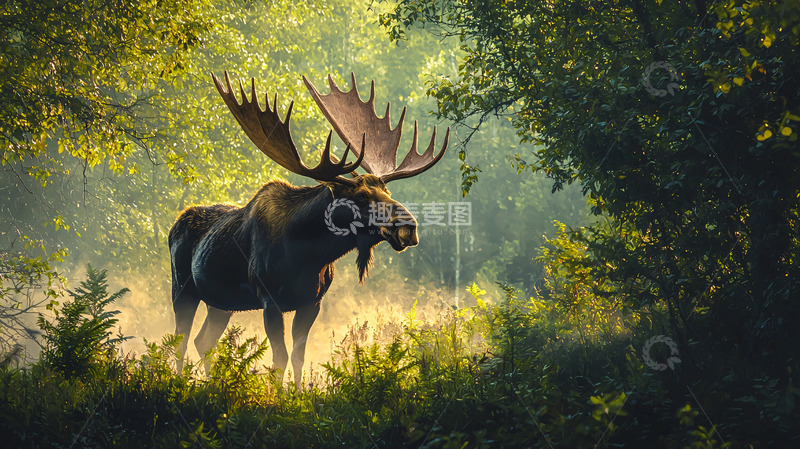 高清大图下载【趣麦麦图】森林里雄伟的驼鹿