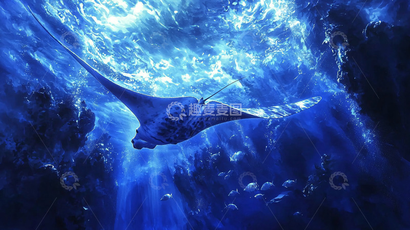 高清大图下载【趣麦麦图】深海魔鬼鱼优雅遨游