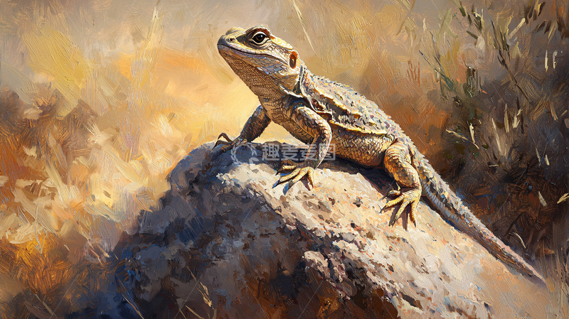 高清大图下载【趣麦麦图】阳光下岩石上的鬃狮蜥