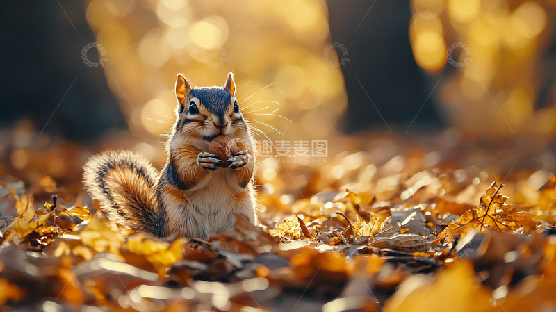 高清大图下载【趣麦麦图】秋日森林小松鼠