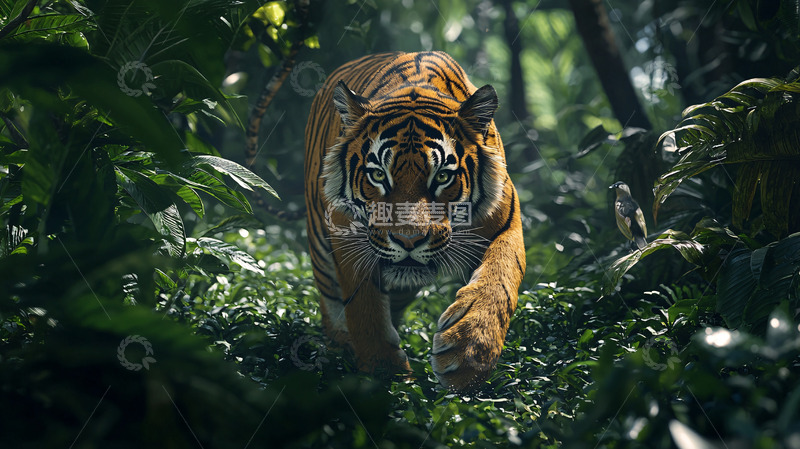 高清大图下载【趣麦麦图】丛林中行走的孟加拉虎
