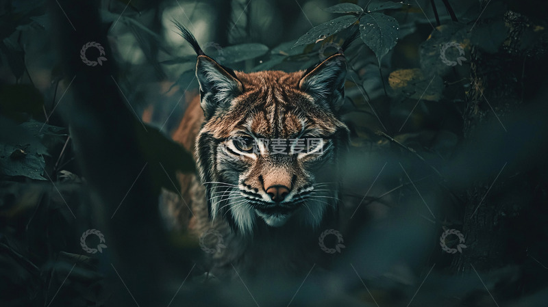 高清大图下载【趣麦麦图】森林中凶狠的猞猁
