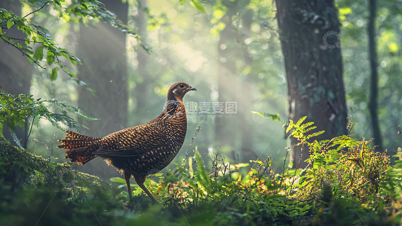 高清大图下载【趣麦麦图】森林清晨雉鸡