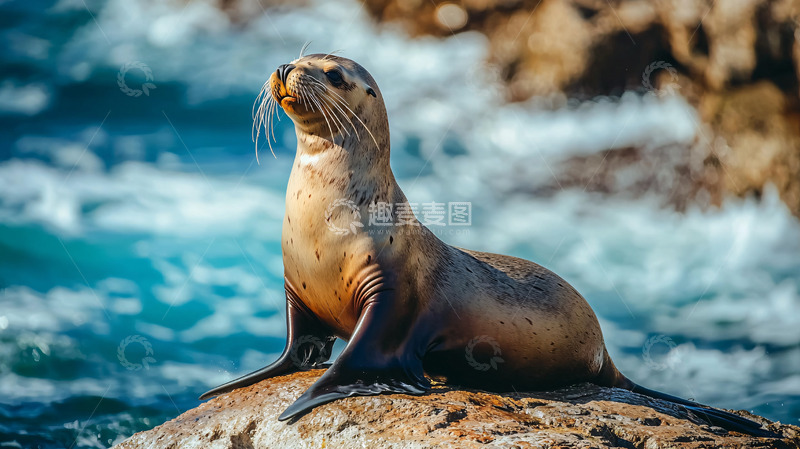 高清大图下载【趣麦麦图】海豹在岩石上眺望大海