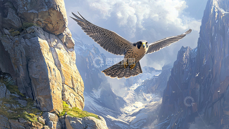 高清大图下载【趣麦麦图】雄鹰展翅高飞山崖峭壁