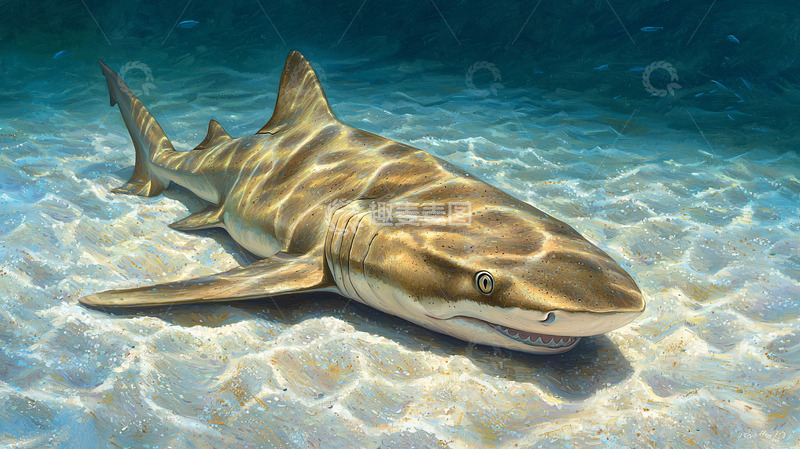 高清大图下载【趣麦麦图】浅海沙地上的虎鲨