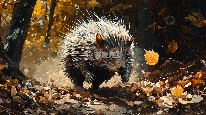 高清大图下载【趣麦麦图】秋天森林里的小刺猬