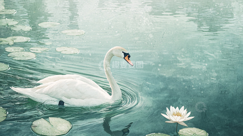 高清大图下载【趣麦麦图】雾中优雅的白天鹅