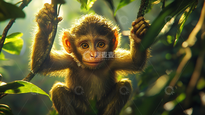 高清大图下载【趣麦麦图】树枝上可爱的小猴子