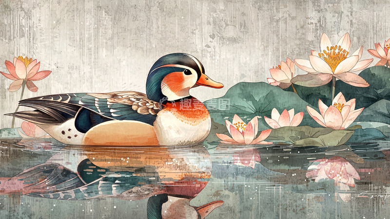 高清大图下载【趣麦麦图】水墨画风格鸳鸯