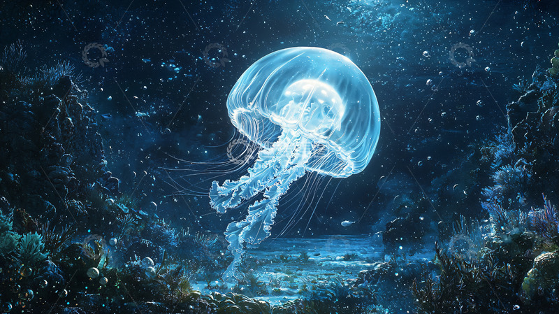高清大图下载【趣麦麦图】深海发光水母