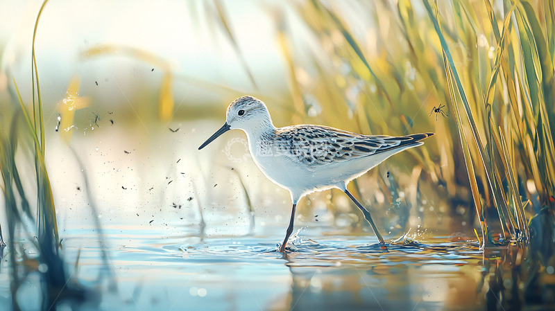 高清大图下载【趣麦麦图】浅水滩中觅食的鹬鸟