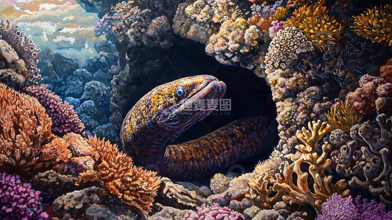 高清大图下载【趣麦麦图】海中岩洞里的海鳗
