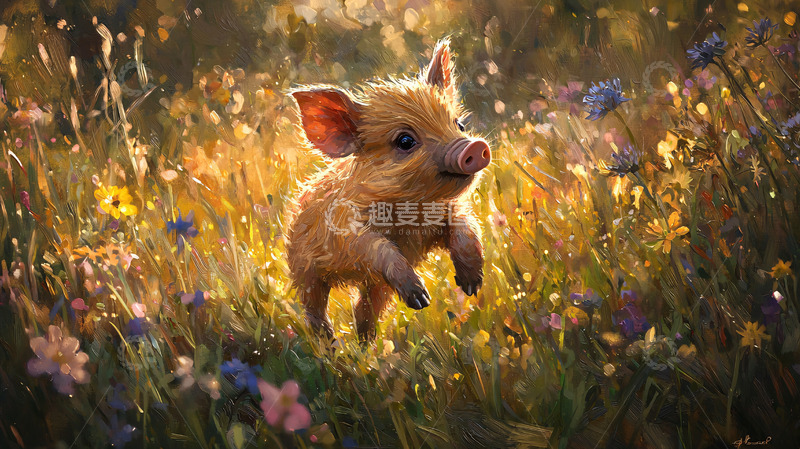 高清大图下载【趣麦麦图】小猪在花丛中玩耍