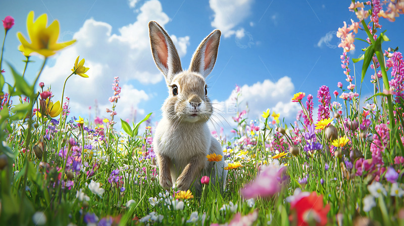 高清大图下载【趣麦麦图】可爱兔子鲜花田野