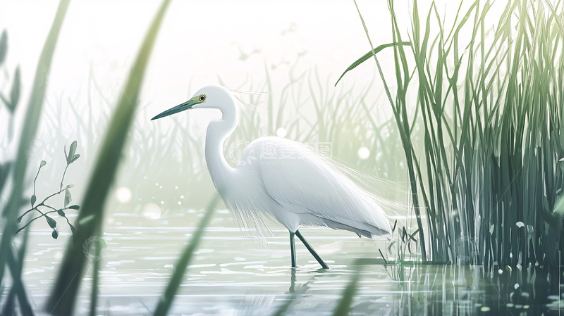 高清大图下载【趣麦麦图】白鹭在芦苇荡里
