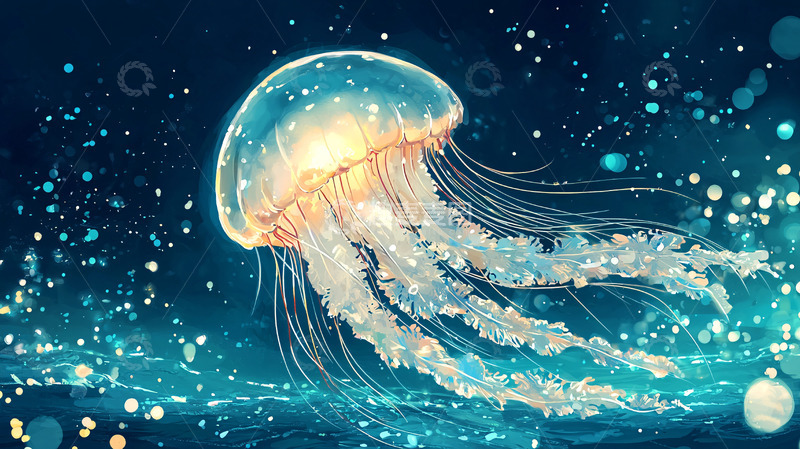 高清大图下载【趣麦麦图】发光水母深海高清图片