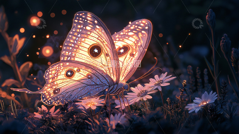 高清大图下载【趣麦麦图】夜间发光蝴蝶