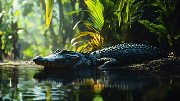 鳄鱼在热带雨林栖息地