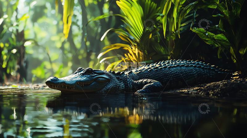 高清大图下载【趣麦麦图】鳄鱼在热带雨林栖息地