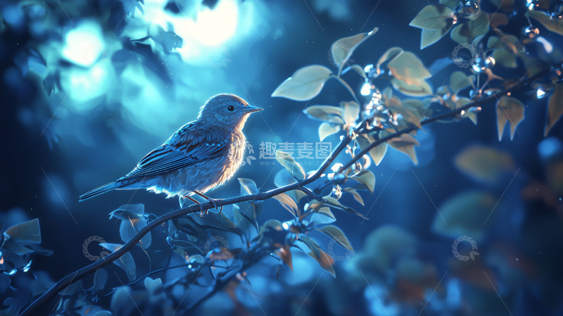 高清大图下载【趣麦麦图】蓝光鸟儿栖枝头