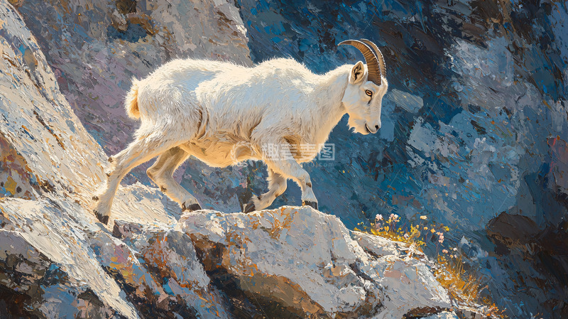 高清大图下载【趣麦麦图】白山羊在岩石上行走