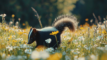 臭鼬在野花丛中漫步