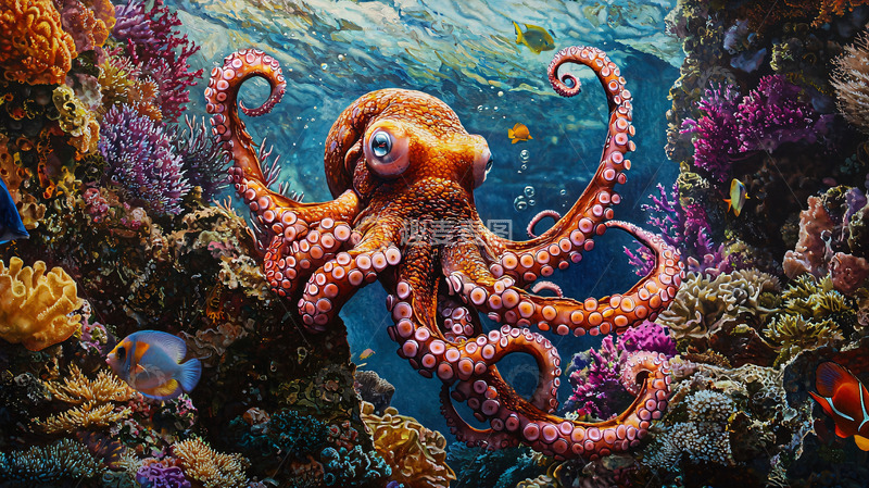 高清大图下载【趣麦麦图】珊瑚礁章鱼高清图片