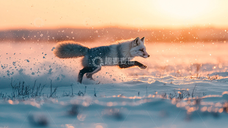 高清大图下载【趣麦麦图】日落时分奔跑的北极狐