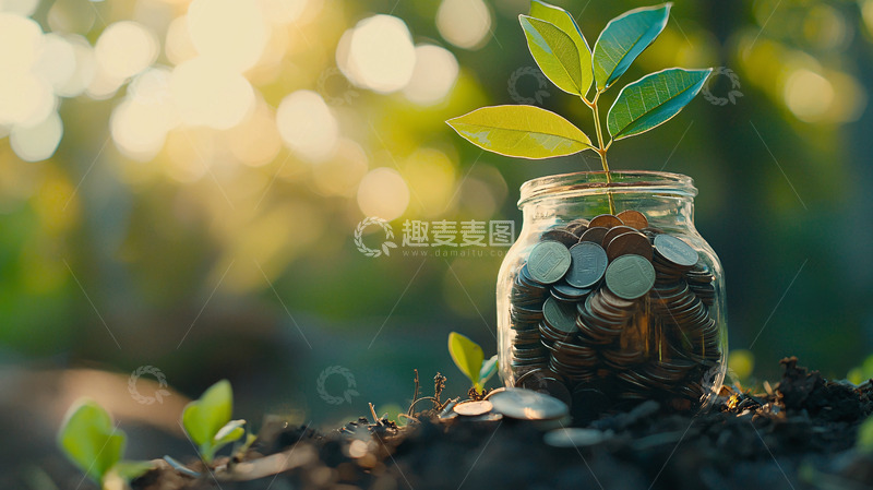 高清大图下载【趣麦麦图】玻璃瓶中种着小树苗