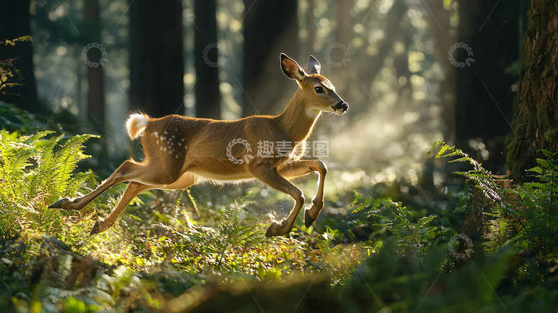 高清大图下载【趣麦麦图】森林中奔跑的小鹿