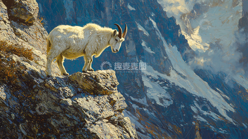 高清大图下载【趣麦麦图】山羊站在悬崖峭壁上