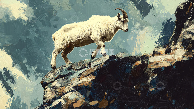 高清大图下载【趣麦麦图】白山羊攀登险峻山峰