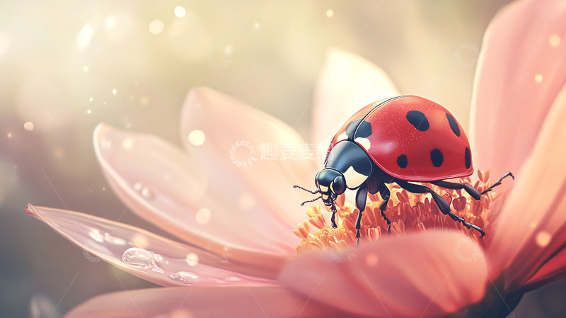 高清大图下载【趣麦麦图】高清瓢虫花朵特写