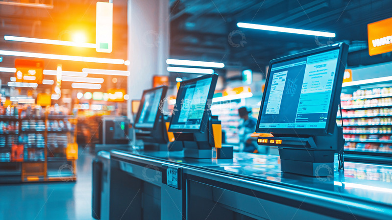 高清大图下载【趣麦麦图】超市收银台电脑显示屏