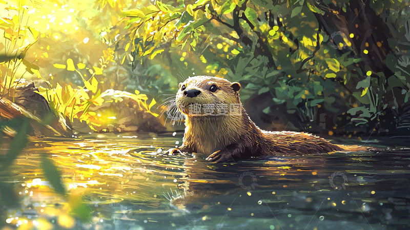 高清大图下载【趣麦麦图】阳光下的水獭