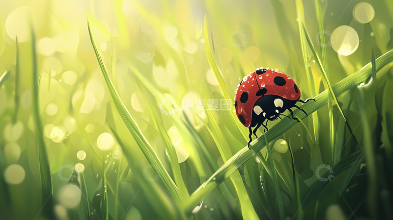 高清大图下载【趣麦麦图】阳光下的瓢虫