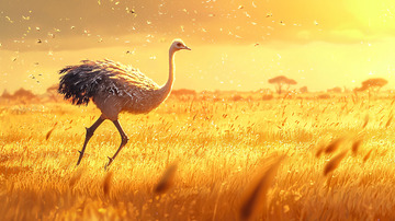 非洲草原夕阳下的鸵鸟