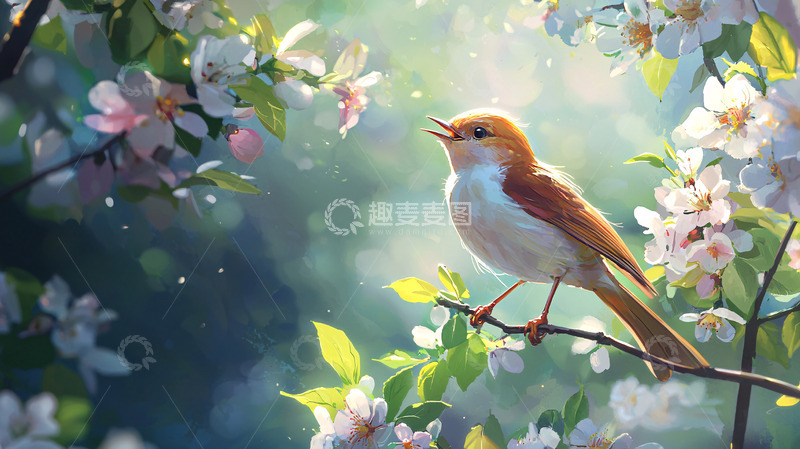 高清大图下载【趣麦麦图】春天小鸟鲜花