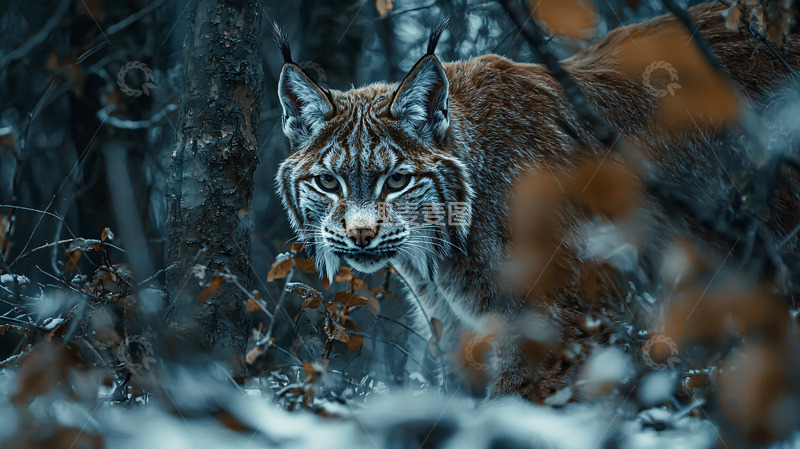 高清大图下载【趣麦麦图】幽暗森林中警惕的猞猁